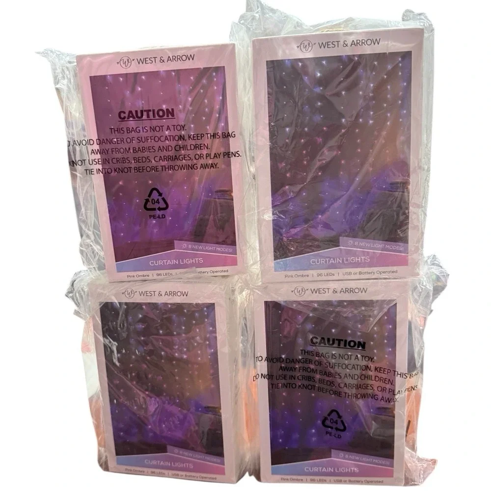 WEST & ARROW 96 LED Fairy Curtain String Lights Pink & Purple Ombre 8ft NWT (x4)